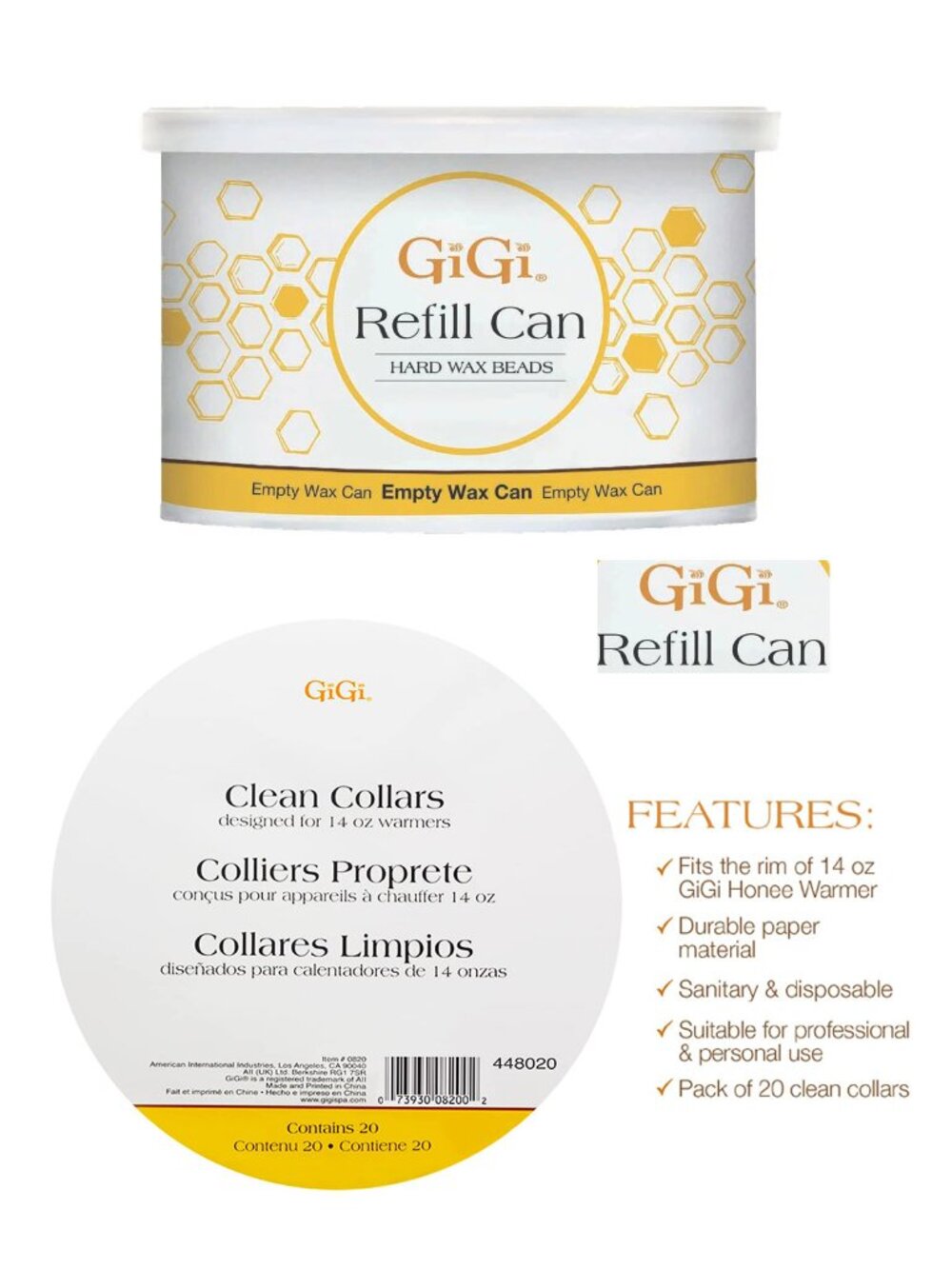 GIGI products Two (2) 🆕 Wax Warmer Collars 20pcs + Empty Refill Can 14 oz Hair